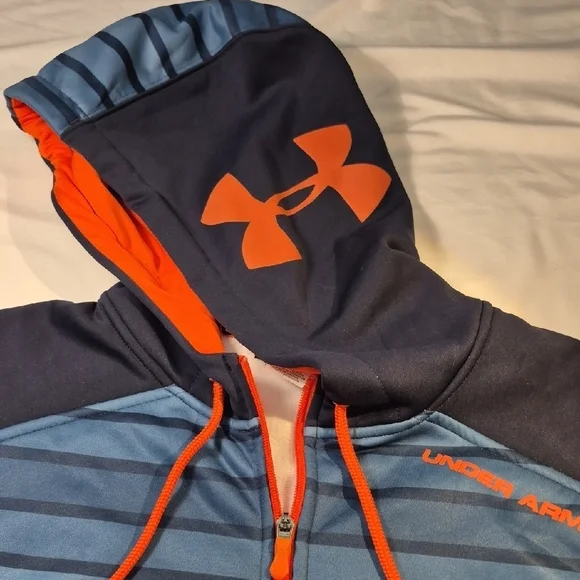 Under Armour 2XL Navy and Orange Fleece Hoodie. - Picture 3 of 15